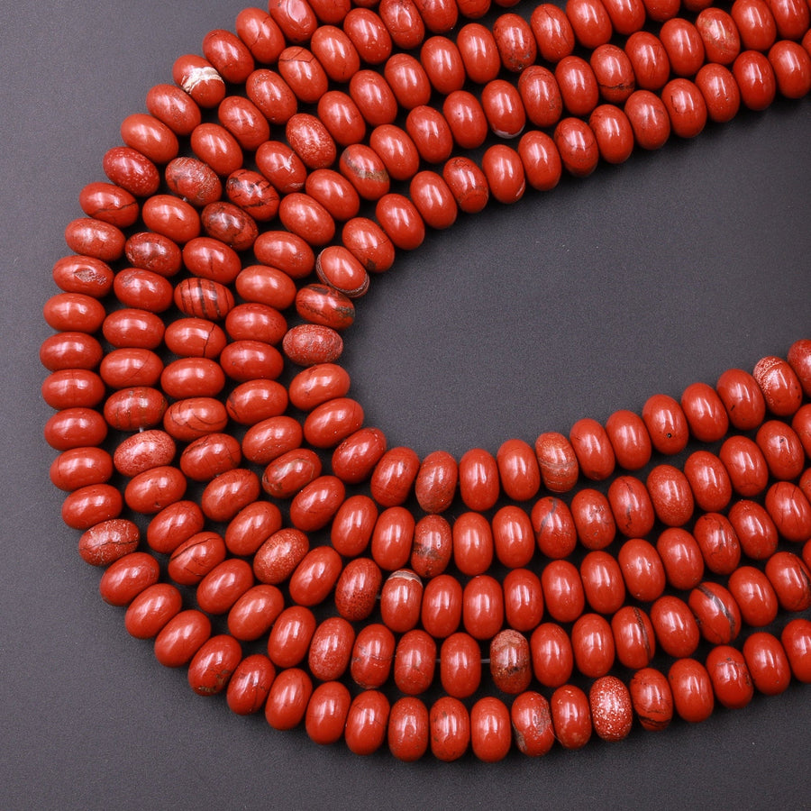 Natural Red Jasper 6mm 8mm Rondelle Beads 15.5" Strand