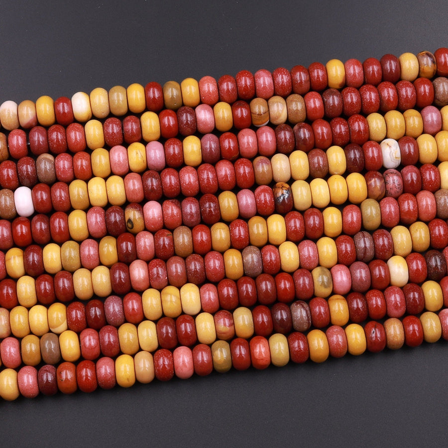 Natural Australian Mookaite 6mm 8mm Rondelle Beads Sunset Color Red Yellow Maroon 15.5" Strand