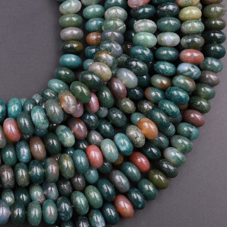 Natural Indian Agate 6mm 8mm Smooth Rondelle Beads Aka Fancy Jasper 15.5" Strand