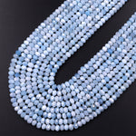 Faceted Natural Aquamarine 5mm Rondelle Beads Micro Laser Diamond Cut Real Genuine Gemstone 15.5" Strand