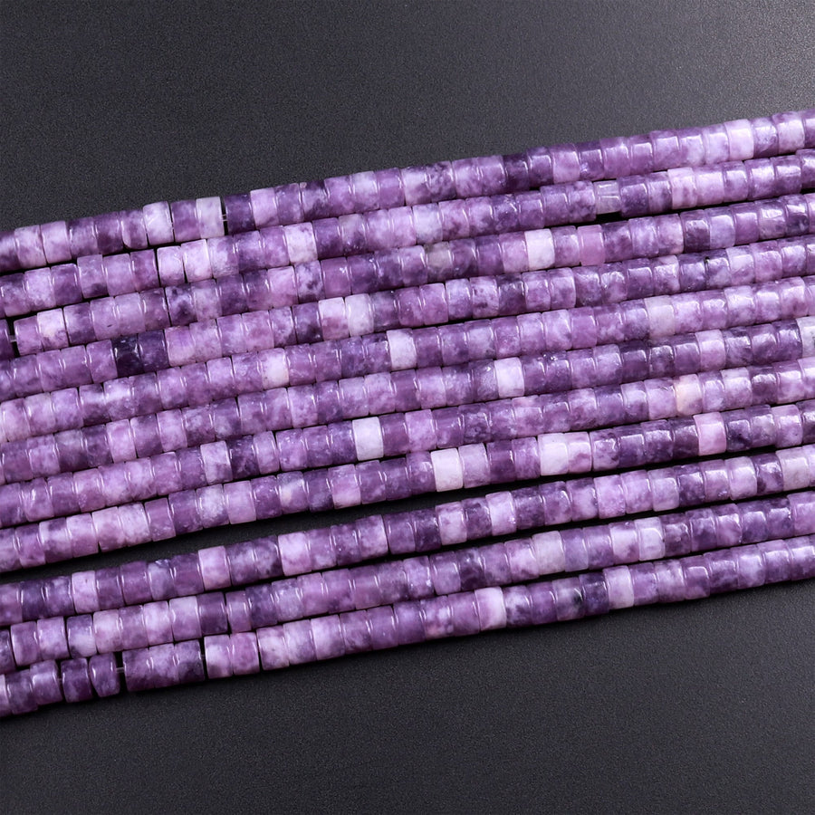 Natural Lilac Purple Lepidolite 4mm Heishi Rondelle Beads 15.5" Strand