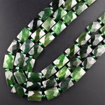 Natural Canadian Green Jade Faceted Rectangle Cushion Beads 15.5" Strand
