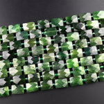 Natural Canadian Green Jade Faceted Rectangle Cushion Beads 15.5" Strand