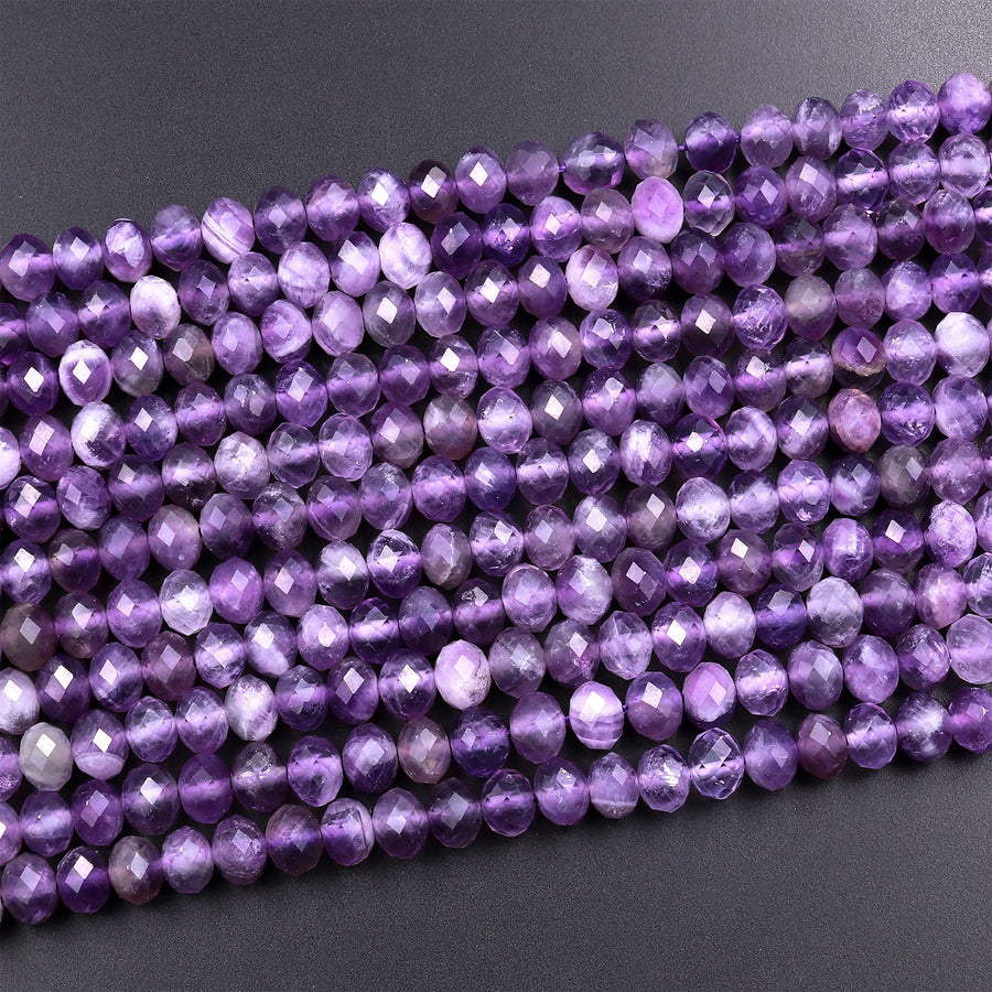 Faceted Natural Amethyst 4mm 6mm rondelle Beads 15.5" Strand