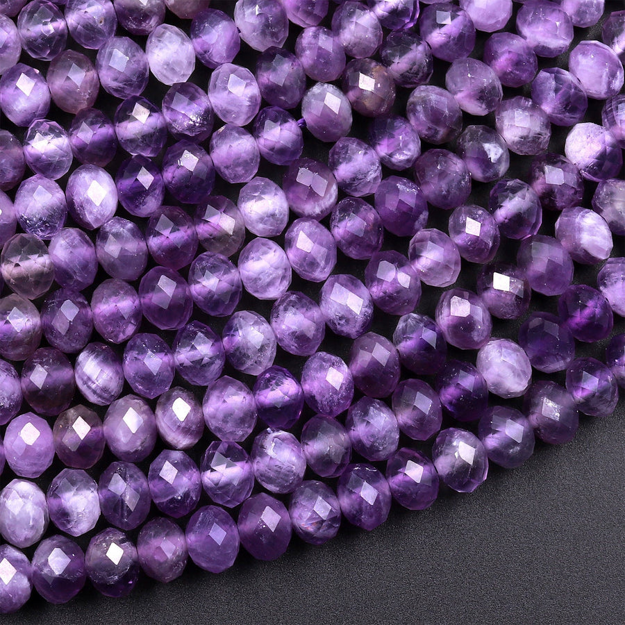 Faceted Natural Amethyst 4mm 6mm rondelle Beads 15.5" Strand