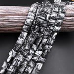 AAA Natural Black Web Jasper Square Cushion Beads 12mm 15.5" Strand