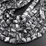 AAA Natural Black Web Jasper Square Cushion Beads 12mm 15.5" Strand