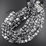 AAA Natural Black Web Jasper Square Cushion Beads 12mm 15.5" Strand