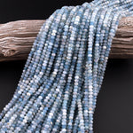 Faceted Natural Aquamarine 5mm Rondelle Beads Micro Laser Diamond Cut Real Genuine Gemstone 15.5" Strand