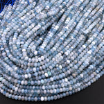 Faceted Natural Aquamarine 5mm Rondelle Beads Micro Laser Diamond Cut Real Genuine Gemstone 15.5" Strand