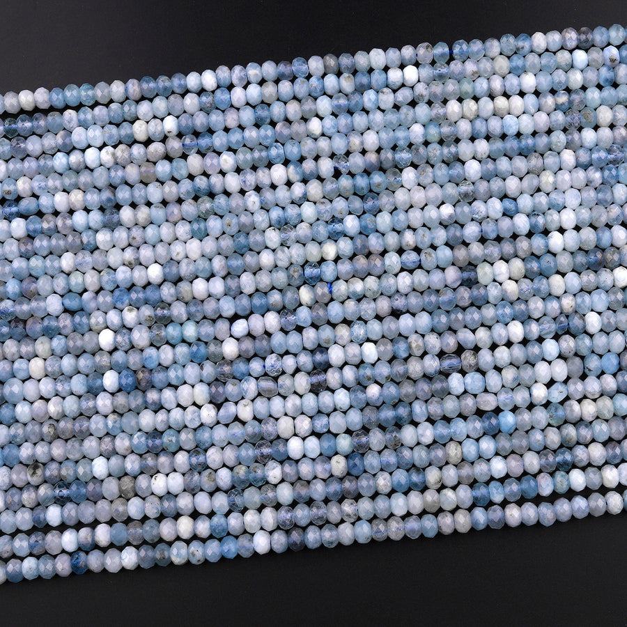 Faceted Natural Aquamarine 5mm Rondelle Beads Micro Laser Diamond Cut Real Genuine Gemstone 15.5" Strand
