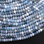 Faceted Natural Aquamarine 5mm Rondelle Beads Micro Laser Diamond Cut Real Genuine Gemstone 15.5" Strand