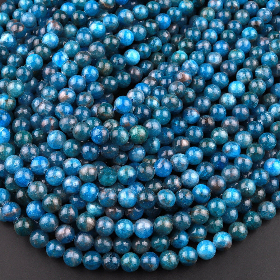 Natural Teal Blue Apatite 4mm 6mm 8mm 10mm Smooth Round Beads 15.5" Strand