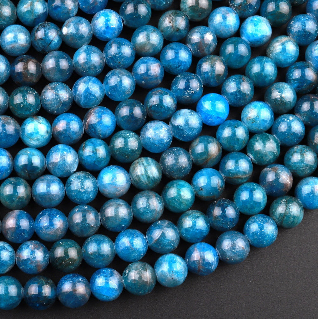 Natural Teal Blue Apatite 4mm 6mm 8mm 10mm Smooth Round Beads 15.5" Strand