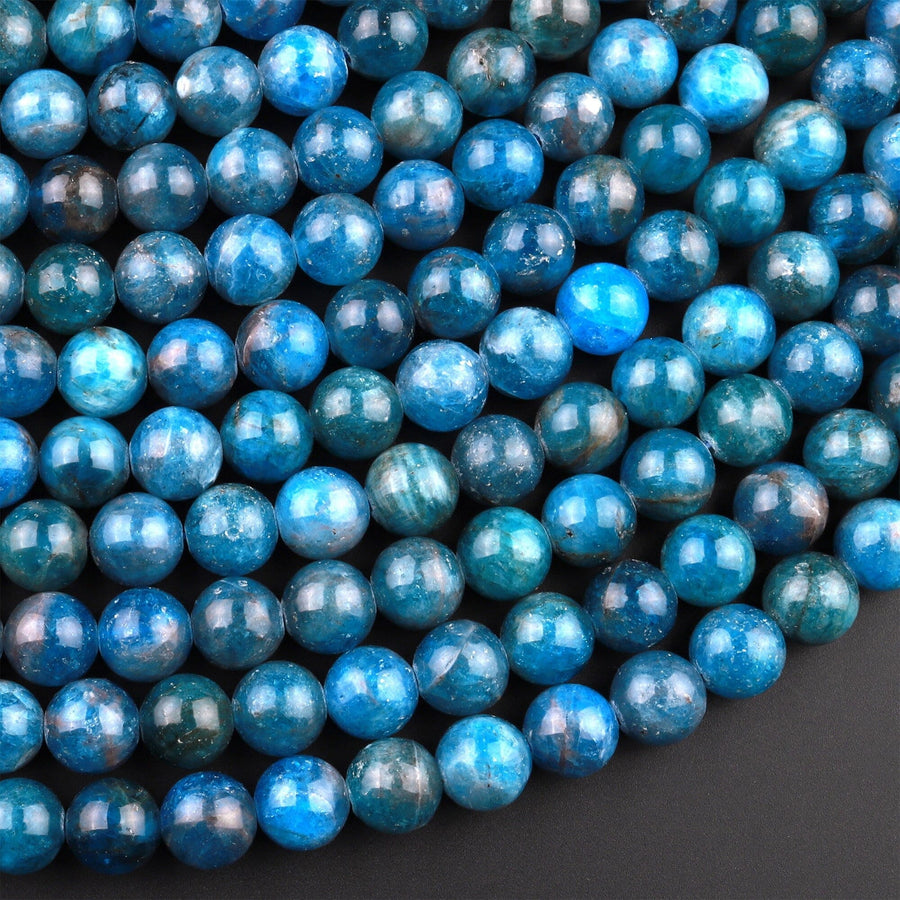 Natural Teal Blue Apatite 4mm 6mm 8mm 10mm Smooth Round Beads 15.5" Strand