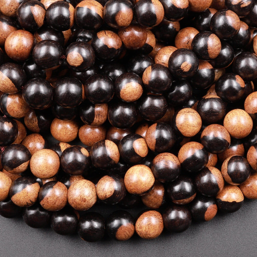 Black Brown Yin Yang Ebony Wood Beads 6mm 8mm 10mm 12mm Great For Mala Prayer Meditation Therapy 15.5" Strand