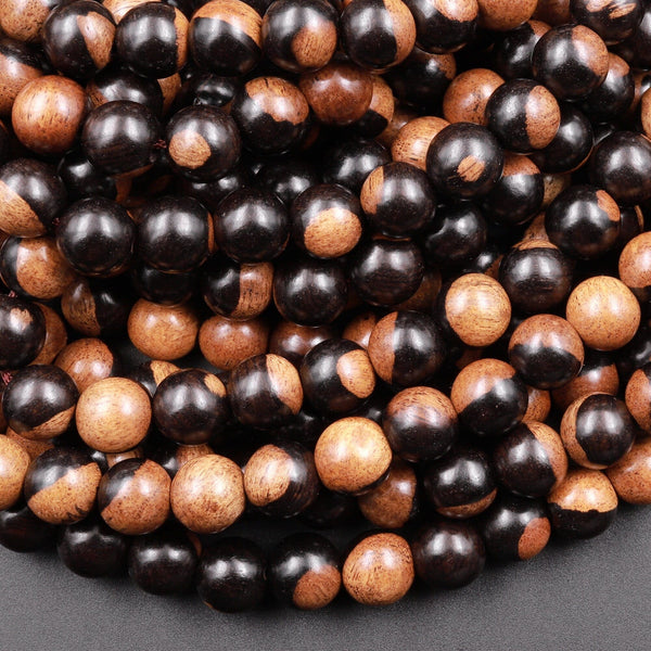Black Brown Yin Yang Ebony Wood Beads 6mm 8mm 10mm 12mm Great For Mala Prayer Meditation Therapy 15.5" Strand