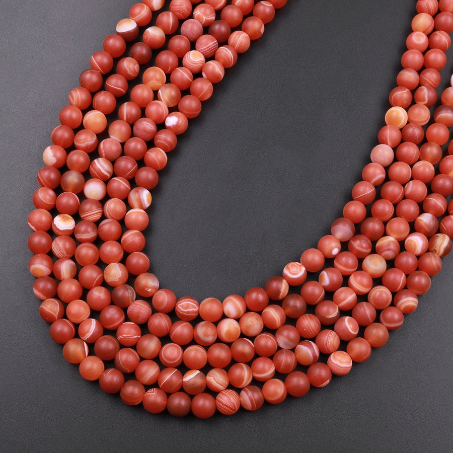 AAA Matte Natural Banded Red Agate 6mm 8mm 10mm Round Beads 15.5" Strand