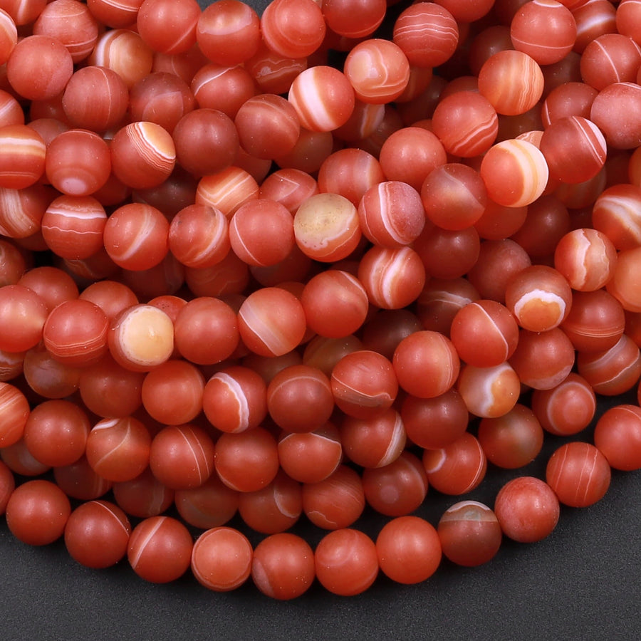 AAA Matte Natural Banded Red Agate 6mm 8mm 10mm Round Beads 15.5" Strand