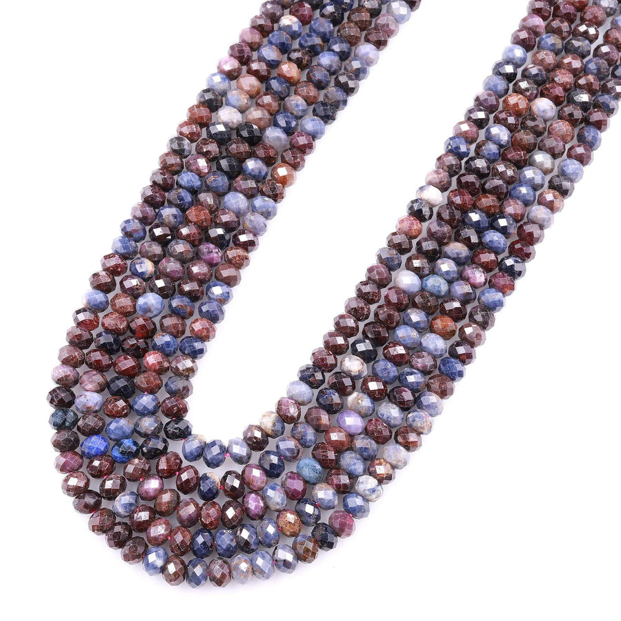 Faceted Natural Sapphire Rondelle Beads 4mm Multicolor Blue Red Real Genuine Gemstone 15.5" Strand