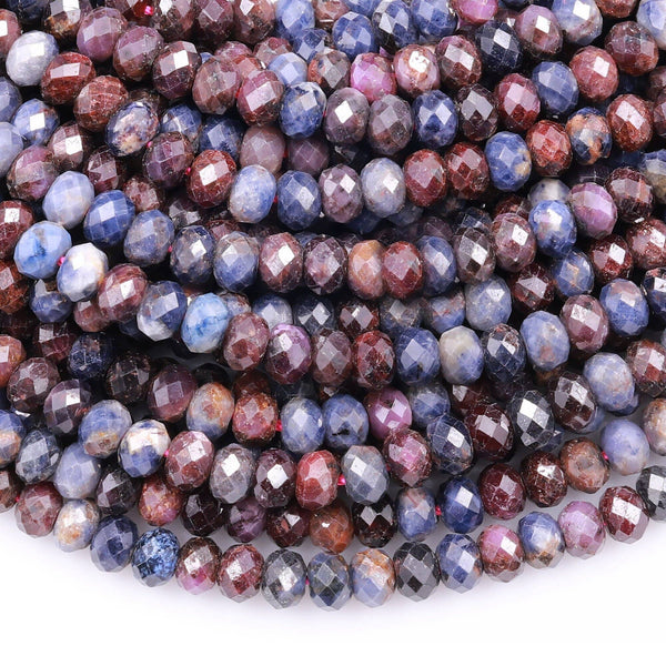 Faceted Natural Sapphire Rondelle Beads 4mm Multicolor Blue Red Real Genuine Gemstone 15.5" Strand