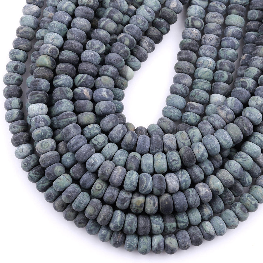 Matte Kambaba Jasper 6mm 8mm Rondelle Beads Aka Green Camouflage Jasper 15.5" Strand