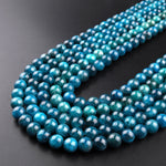 Natural Teal Green Apatite 4mm 6mm 8mm 10mm Smooth Round Beads 15.5" Strand