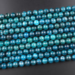 Natural Teal Green Apatite 4mm 6mm 8mm 10mm Smooth Round Beads 15.5" Strand