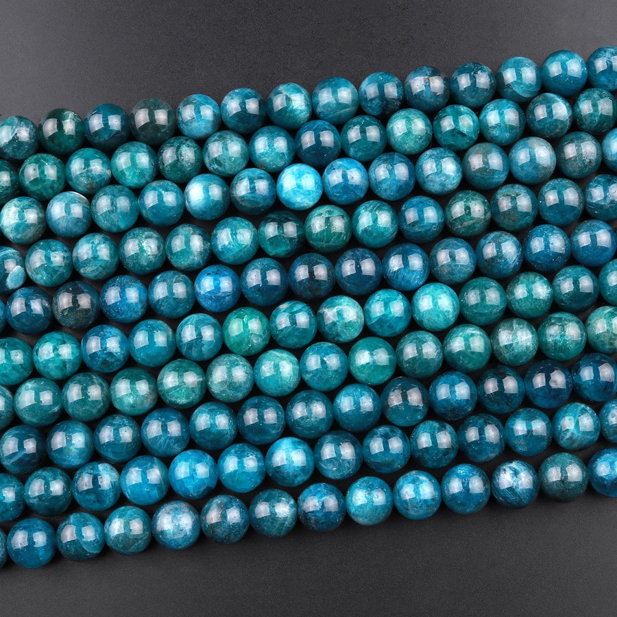 Natural Teal Green Apatite 4mm 6mm 8mm 10mm Smooth Round Beads 15.5" Strand