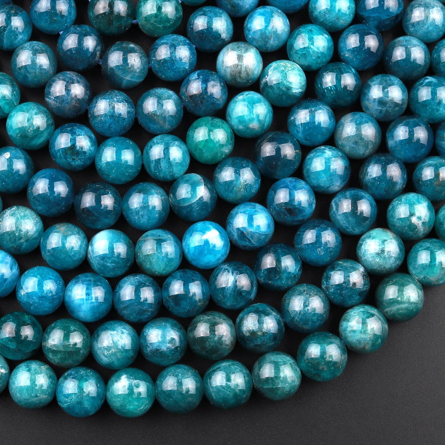 Natural Teal Green Apatite 4mm 6mm 8mm 10mm Smooth Round Beads 15.5" Strand