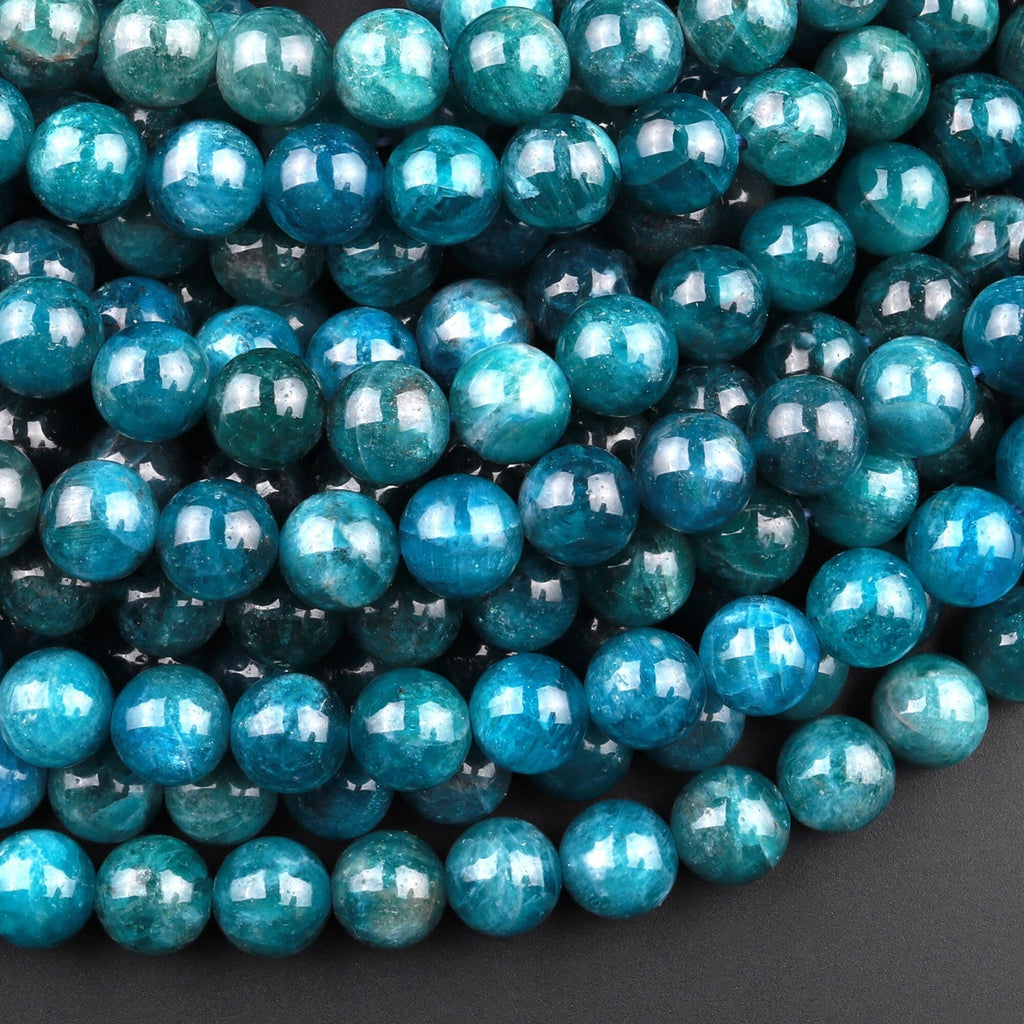Natural Teal Green Apatite 4mm 6mm 8mm 10mm Smooth Round Beads 15.5" Strand