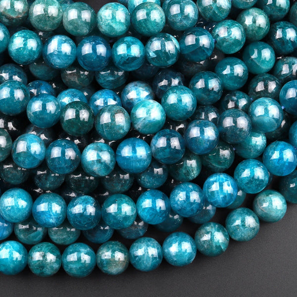 Natural Teal Green Apatite 4mm 6mm 8mm 10mm Smooth Round Beads 15.5" Strand