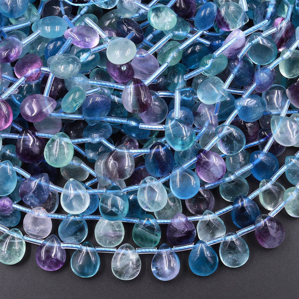 Natural Green Purple Blue Fluorite Teardrop Pear Beads Good for Earring Making 15.5" Strand
