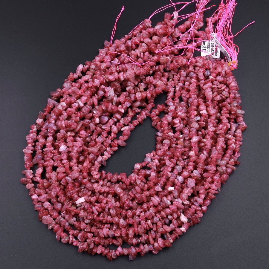 Natural Pink Tourmaline Freeform Chip Pebble Nugget Beads 15.5" Strand