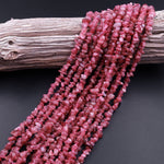 Natural Pink Tourmaline Freeform Chip Pebble Nugget Beads 15.5" Strand
