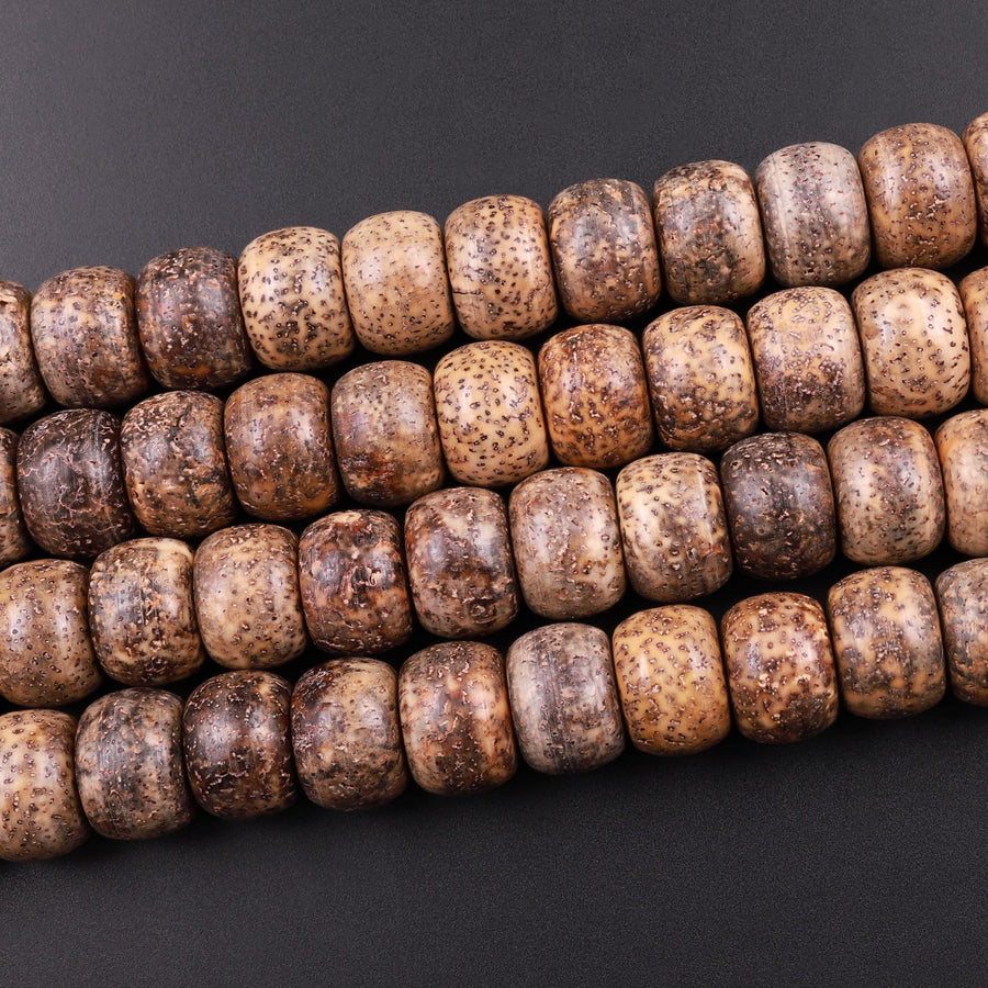 Natural Brown Daemonorops Margaritae Rondelle Beads 12mm "Star and Moon" Bodhi Seed Prayer Beads Meditation Mala Making 15.5" Strand