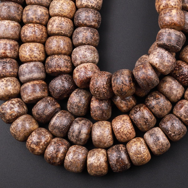 Natural Brown Daemonorops Margaritae Rondelle Beads 12mm "Star and Moon" Bodhi Seed Prayer Beads Meditation Mala Making 15.5" Strand