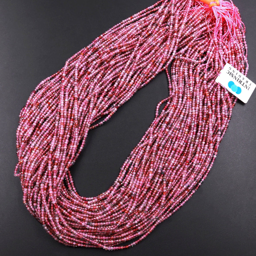 AAA Real Genuine Natural Red Pink Spinel Faceted Rondelle Beads 2mm Multicolor Gemstone 15.5" Strand