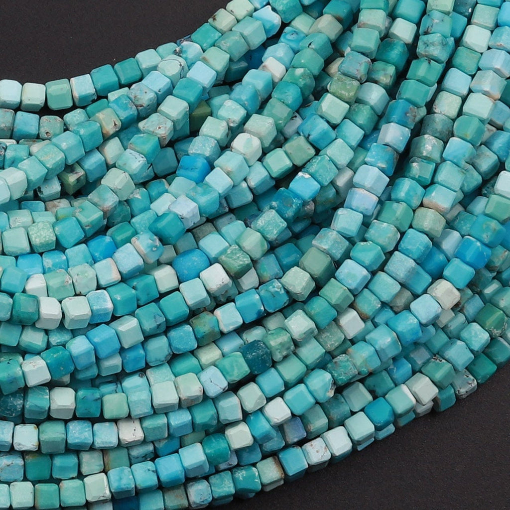 Natural Turquoise Cubes 2mm Square Beads Dice Genuine Real Natural Blue Green Turquoise Gemstone Beads 15.5" Strand