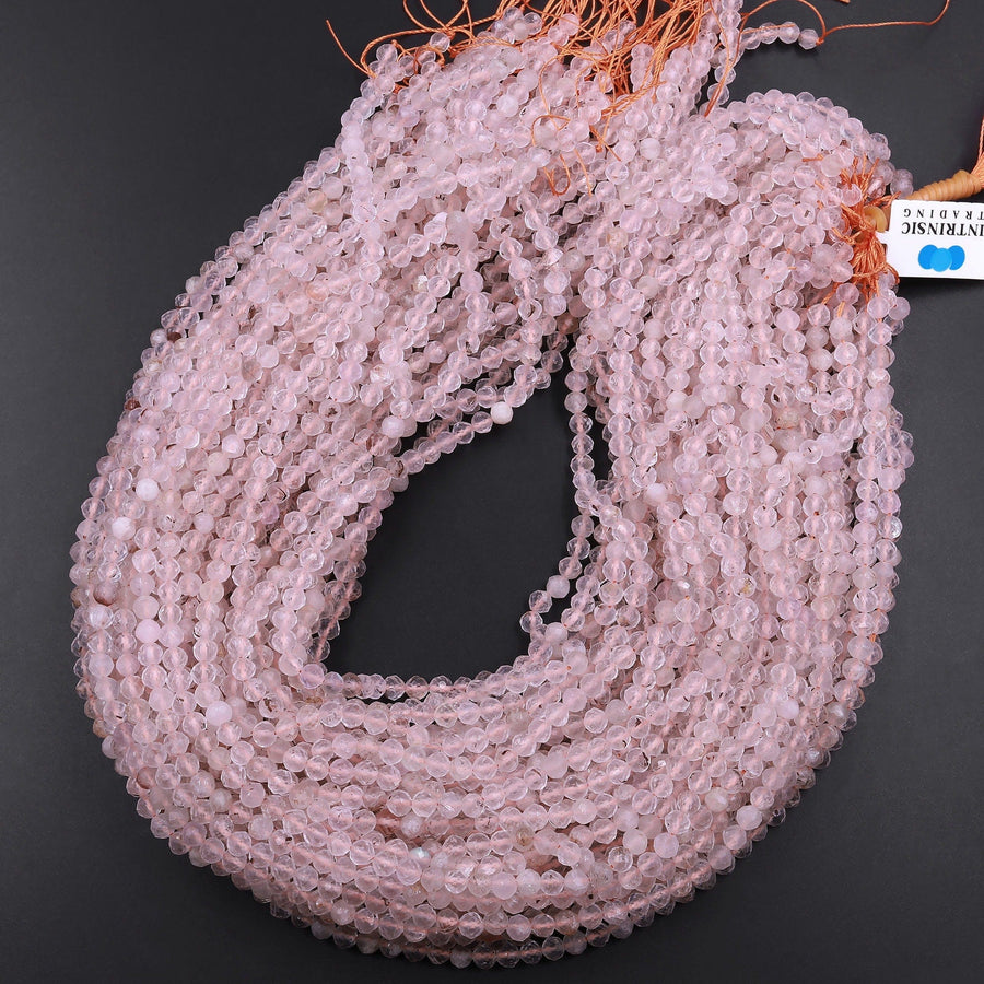 Micro Faceted Natural Quartz Round Beads 3mm 4mm Sparkling Diamond Cut Gemstone 15.5" Strand