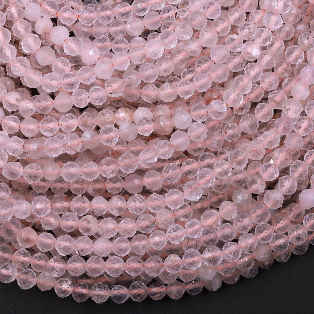 Micro Faceted Natural Quartz Round Beads 3mm 4mm Sparkling Diamond Cut Gemstone 15.5" Strand