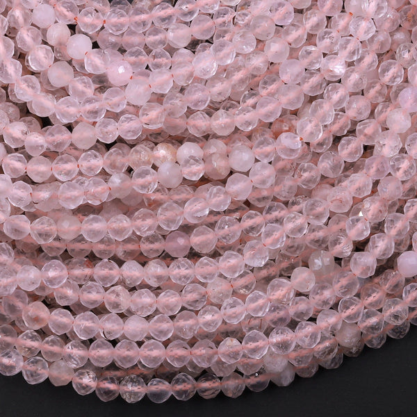 Micro Faceted Natural Quartz Round Beads 3mm 4mm Sparkling Diamond Cut Gemstone 15.5" Strand