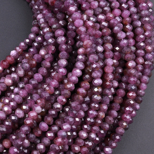 Real Genuine Natural Purple Red Ruby Gemstone Faceted 4mm Rondelle Beads 15.5" Strand