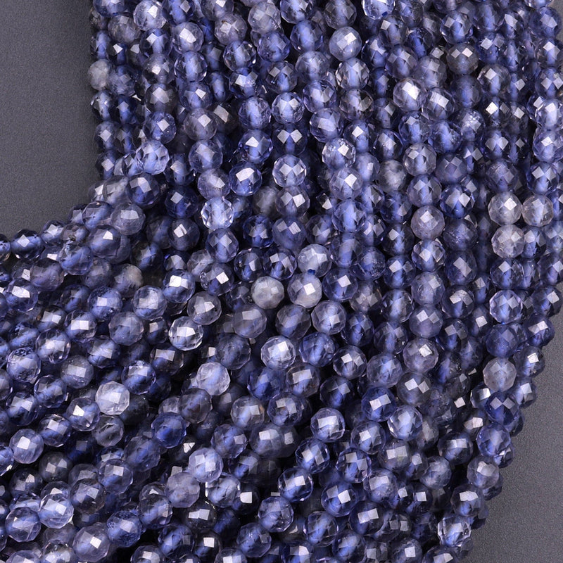 AAA Natural Blue Iolite Faceted 2mm 4mm Round Beads Genuine Real Multicolor Iolite Gemstone Beads 15.5" Strand