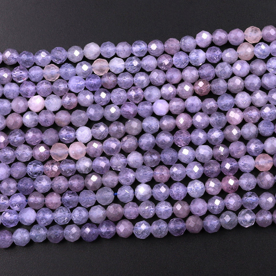 Natural Pink Purple Tanzanite Faceted Round Beads 4mm Micro Laser Cut Real Genuine Gemstone 15.5" Strand