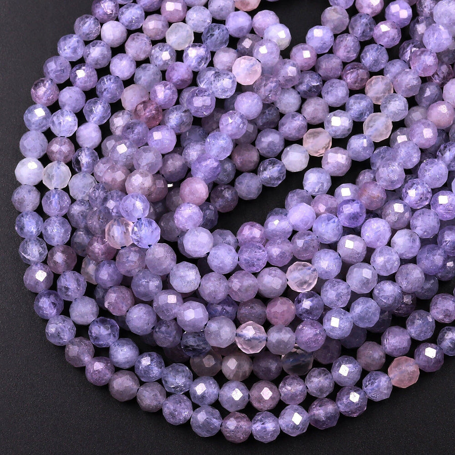 Natural Pink Purple Tanzanite Faceted Round Beads 4mm Micro Laser Cut Real Genuine Gemstone 15.5" Strand