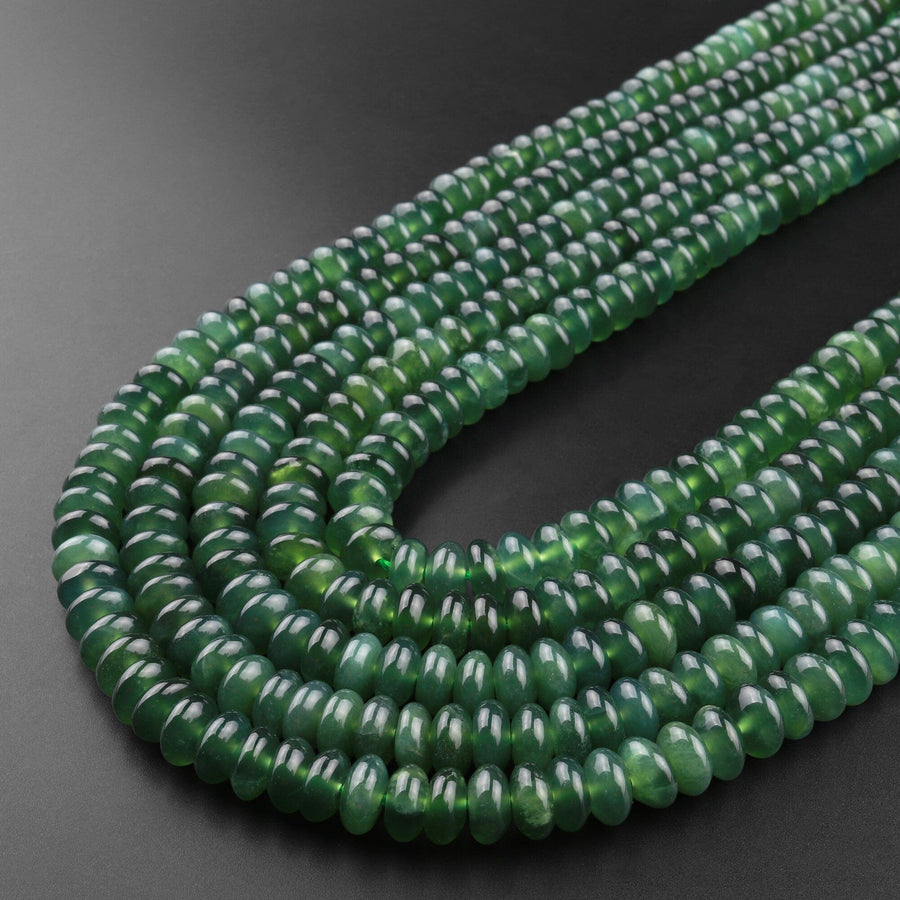 Real Genuine Natural Green Russian Siberian Jade Smooth 6mm 8mm Rondelle Beads 15.5" Strand