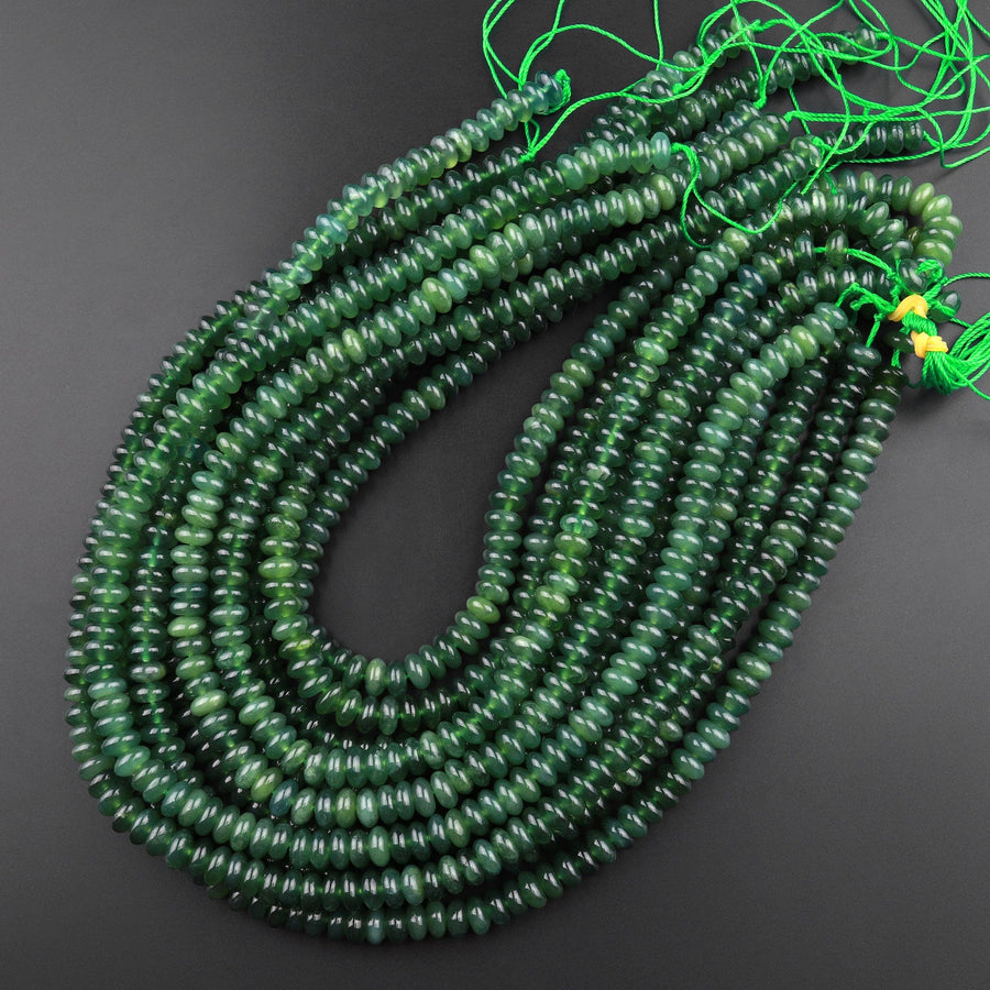 Real Genuine Natural Green Russian Siberian Jade Smooth 6mm 8mm Rondelle Beads 15.5" Strand