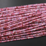 Faceted Natural Pink Tourmaline Rondelle 4mm Beads Diamond Cut Gemstone 15.5" Strand