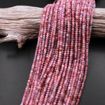 Faceted Natural Pink Tourmaline Rondelle 4mm Beads Diamond Cut Gemstone 15.5" Strand